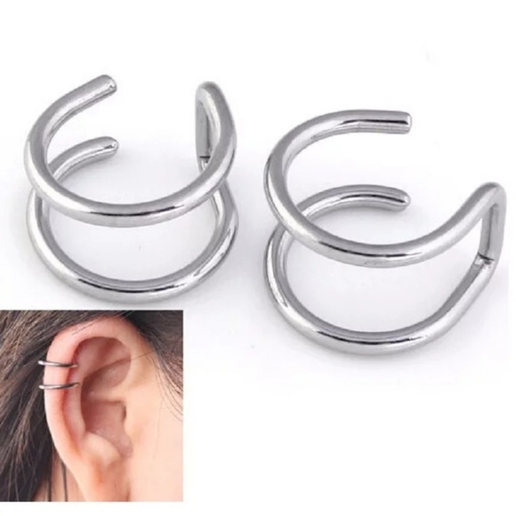 Pair of Double Ear Cuff Clip Earnings Blue - Picture 3 of 7